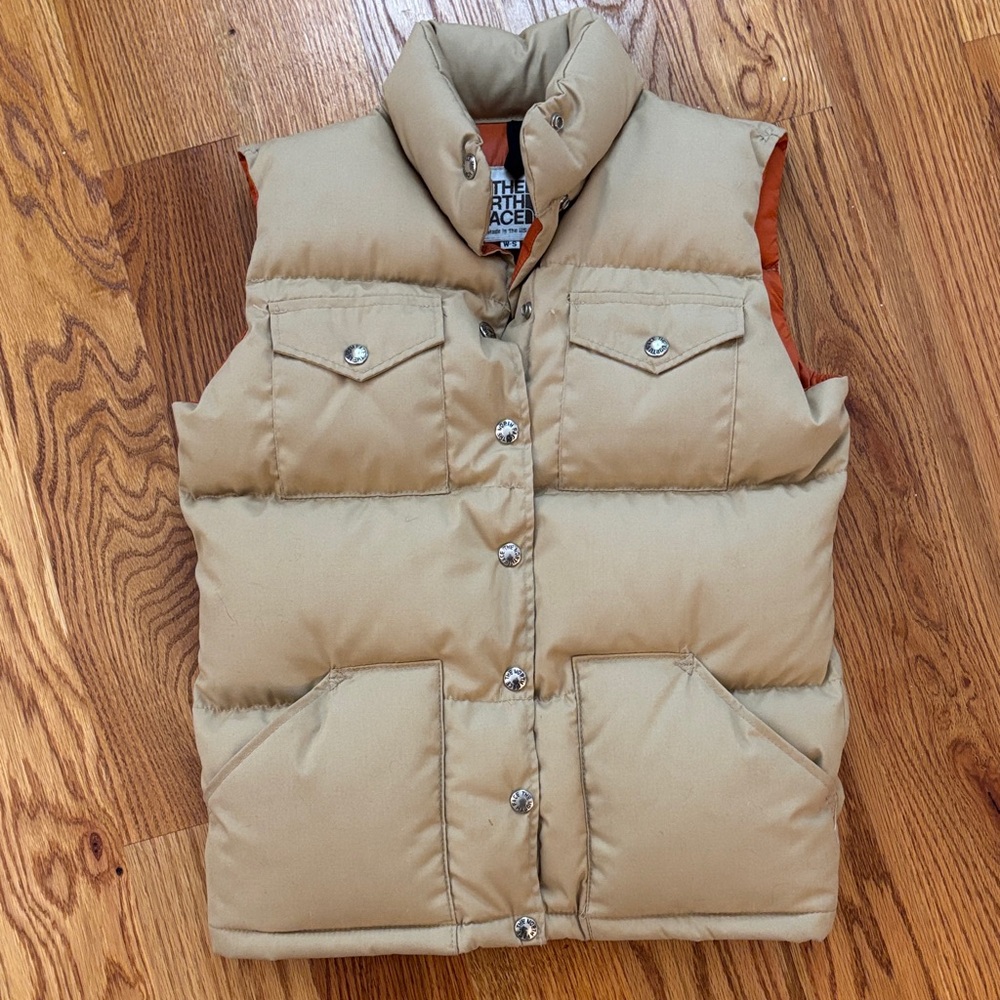 THE NORTH FACE Vintage 70s/80s Tan & Orange Made‎ In USA Down Puffer Vest Small